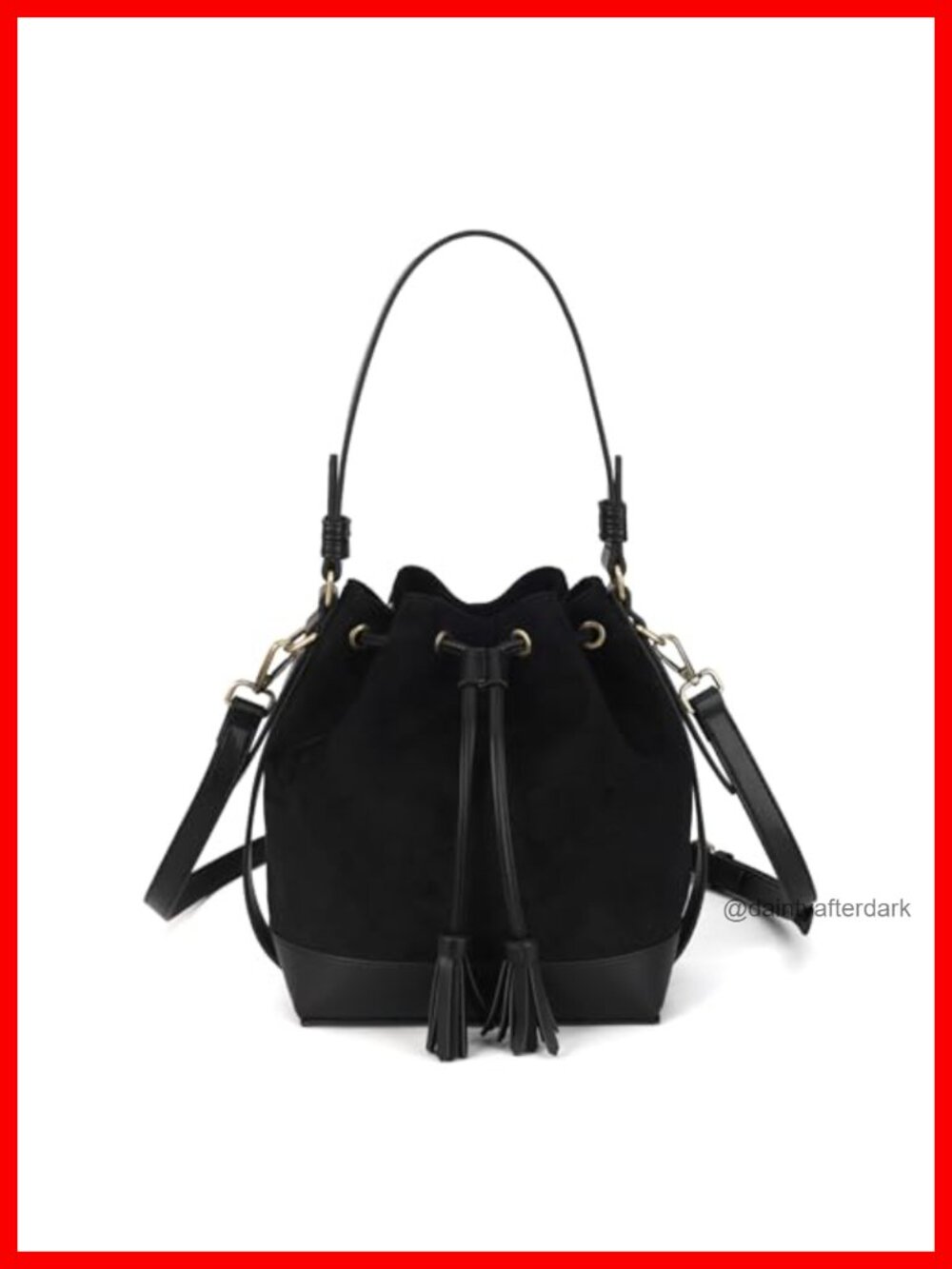 Faux Suede Slouchy Bucket Bag Drawstring Crossbody Purse Tassel